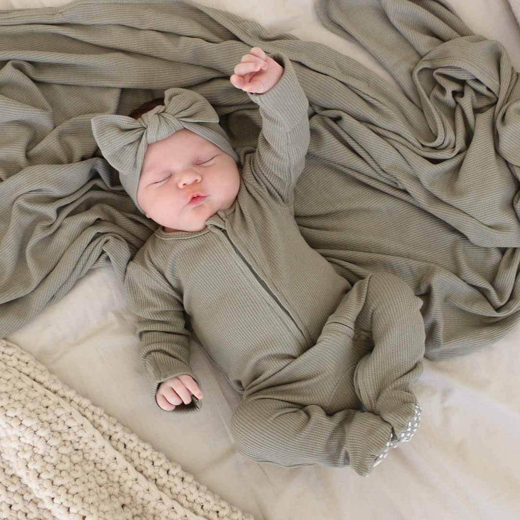 Eucalyptus Bamboo Waffle Zipper Footie