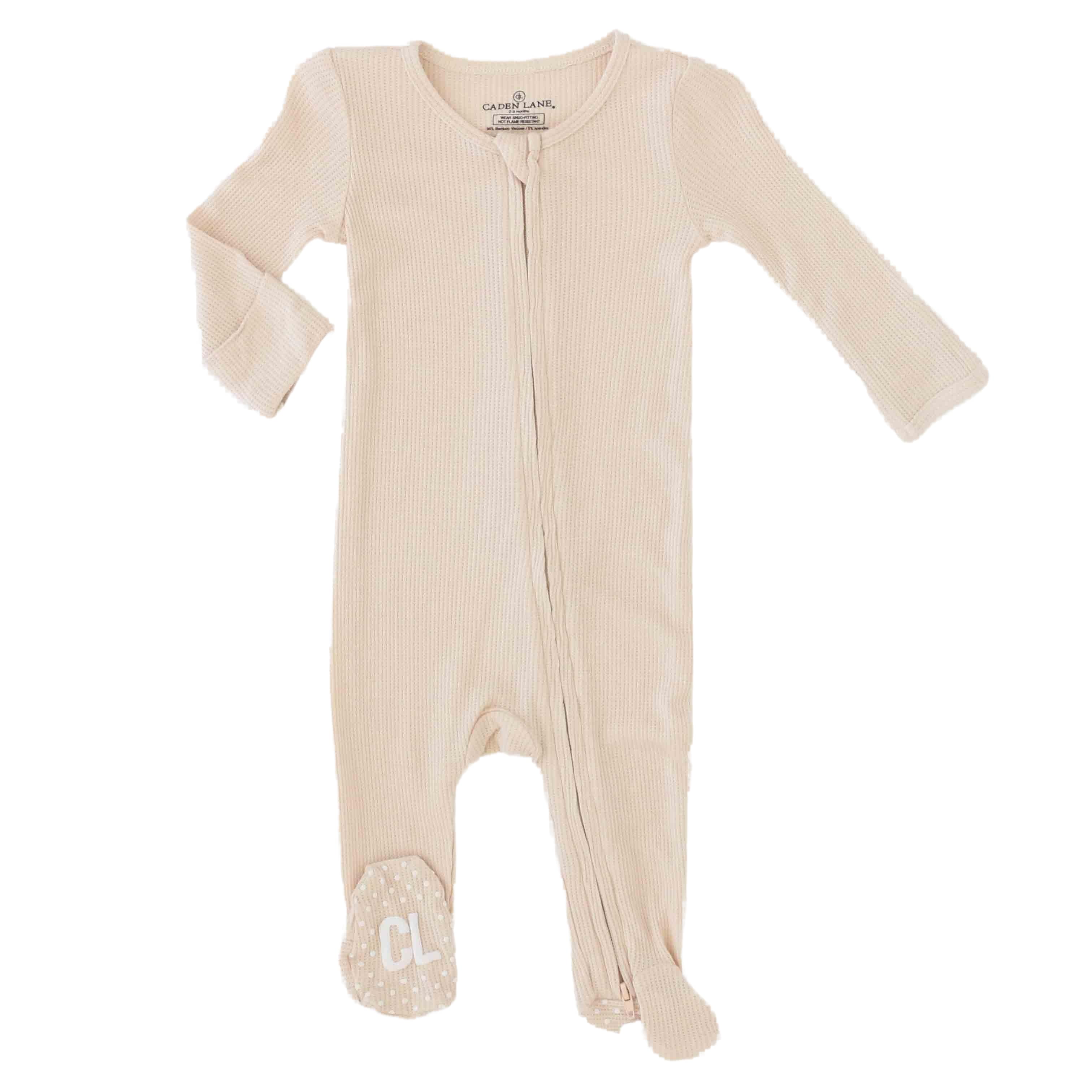 Oatmeal Bamboo Waffle Zipper Footie